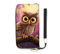 KMRHOUTIQ Owl Wristlet Wallets for Women Leather Clutch Purses with Strap Coin Purse Rfid Credit Card Holder Long Slim Handbags