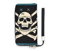 KMRHOUTIQ Pirate Flag Skull Wristlet Wallets for Women Leather Clutch Purses with Strap Coin Purse Rfid Credit Card Holder Long Slim Handbags
