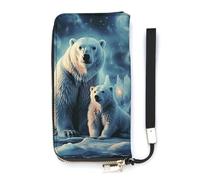 KMRHOUTIQ Polar Bears Northern Lights Wristlet Wallets for Women Leather Clutch Purses with Strap Coin Purse Rfid Credit Card Holder Long Slim Handbags