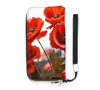 KMRHOUTIQ Poppy Flowers Vivid Petals Wristlet Wallets for Women Leather Clutch Purses with Strap Coin Purse Rfid Credit Card Holder Long Slim Handbags