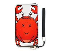 KMRHOUTIQ Red Crab Wristlet Wallets for Women Leather Clutch Purses with Strap Coin Purse Rfid Credit Card Holder Long Slim Handbags