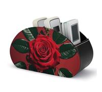 KMRHOUTIQ Red Mirror Rose Remote Control Holder with 5 Slots | PU Leather Desktop Organizer for TV Remotes Makeup Brushes Pens | Bed Caddy Box Fits Nightstand Office Desk Living Room Bedroom