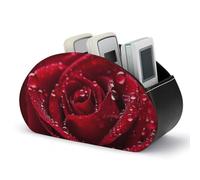KMRHOUTIQ Red Rose Remote Control Holder with 5 Slots | PU Leather Desktop Organizer for TV Remotes Makeup Brushes Pens | Bed Caddy Box Fits Nightstand Office Desk Living Room Bedroom