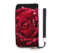 KMRHOUTIQ Red Rose Wristlet Wallets for Women Leather Clutch Purses with Strap Coin Purse Rfid Credit Card Holder Long Slim Handbags