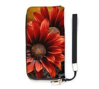 KMRHOUTIQ Red Sunflower Wristlet Wallets for Women Leather Clutch Purses with Strap Coin Purse Rfid Credit Card Holder Long Slim Handbags