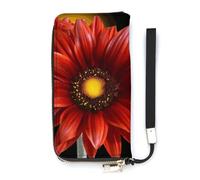 KMRHOUTIQ Red Sunflower Wristlet Wallets for Women Leather Clutch Purses with Strap Coin Purse Rfid Credit Card Holder Long Slim Handbags