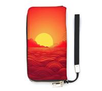 KMRHOUTIQ Red Sunrise Wristlet Wallets for Women Leather Clutch Purses with Strap Coin Purse Rfid Credit Card Holder Long Slim Handbags