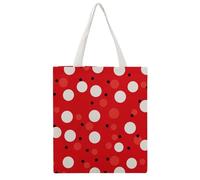 KMRHOUTIQ Red White Polka Dot Canvas Tote Bag Reusable Grocery Shopping Bag with Handles Casual Carry on Tote Quilted Utility Handbag for Travel Beach Camping Work Gym Picnic Diaper