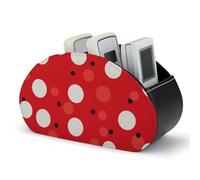 KMRHOUTIQ Red White Polka Dot Remote Control Holder with 5 Slots | PU Leather Desktop Organizer for TV Remotes Makeup Brushes Pens | Bed Caddy Box Fits Nightstand Office Desk Living Room Bedroom