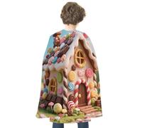 KMRHOUTIQ Reversible Halloween Cloak Candy House Cape with Hook & Loop | Medieval Renaissance Poncho, Dress up Costume, Blue Red Robe, Adjustable Collar, Flowing Drape, Wizard Witch Vampire Cosplay