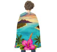 KMRHOUTIQ Reversible Halloween Cloak Hello Hawaii Cape with Hook & Loop | Medieval Renaissance Poncho, Dress up Costume, Blue Red Robe, Adjustable Collar, Flowing Drape, Wizard Witch Vampire Cosplay