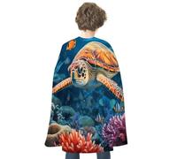 KMRHOUTIQ Reversible Halloween Cloak Ocean Sea Turtle Cape with Hook & Loop | Medieval Renaissance Poncho, Dress up Costume, Blue Red Robe, Adjustable Collar, Flowing Drape, Wizard Witch Vampire Cosplay