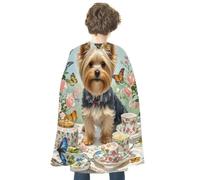 KMRHOUTIQ Reversible Halloween Cloak Yorkshire Dog Cape with Hook & Loop | Medieval Renaissance Poncho, Dress up Costume, Blue Red Robe, Adjustable Collar, Flowing Drape, Wizard Witch Vampire Cosplay
