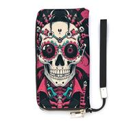 KMRHOUTIQ Rock Brothers Skulls Wristlet Wallets for Women Leather Clutch Purses with Strap Coin Purse Rfid Credit Card Holder Long Slim Handbags