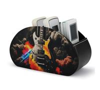 KMRHOUTIQ Rock Music Remote Control Holder with 5 Slots | PU Leather Desktop Organizer for TV Remotes Makeup Brushes Pens | Bed Caddy Box Fits Nightstand Office Desk Living Room Bedroom