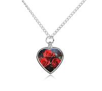 KMRHOUTIQ Romantic Red Roses Pet Memorial Ashes Necklace for Dog Cat Human Urn Heart Pendant with Filling Kit Adjustable 27.6" Chain Custom Cremation Jewelry Keepsake Gift for Women Men Owner
