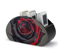 KMRHOUTIQ Rose Remote Control Holder with 5 Slots | PU Leather Desktop Organizer for TV Remotes Makeup Brushes Pens | Bed Caddy Box Fits Nightstand Office Desk Living Room Bedroom