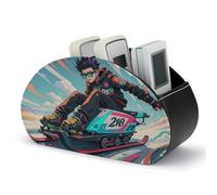 KMRHOUTIQ Skateboarding And Skiing Remote Control Holder with 5 Slots | PU Leather Desktop Organizer for TV Remotes Makeup Brushes Pens | Bed Caddy Box Fits Nightstand Office Desk Living Room Bedroom