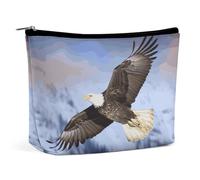 KMRHOUTIQ Small Makeup Bag with Zipper Bald Eagle Flying Travel Toiletry Bag for Women Leather Cosmetic Bags for Purse Waterproof Portable Zippered Pouch Personalized Mini Make Up Case Organizer