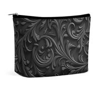 KMRHOUTIQ Small Makeup Bag with Zipper Black Travel Toiletry Bag for Women Leather Cosmetic Bags for Purse Waterproof Portable Zippered Pouch Personalized Mini Make Up Case Organizer