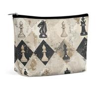 KMRHOUTIQ Small Makeup Bag with Zipper Chess Piece Brown Travel Toiletry Bag for Women Leather Cosmetic Bags for Purse Waterproof Portable Zippered Pouch Personalized Mini Make Up Case Organizer
