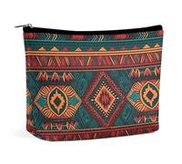KMRHOUTIQ Small Makeup Bag with Zipper Ethnic Geometric Travel Toiletry Bag for Women Leather Cosmetic Bags for Purse Waterproof Portable Zippered Pouch Personalized Mini Make Up Case Organizer