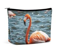 KMRHOUTIQ Small Makeup Bag with Zipper Flamingo Travel Toiletry Bag for Women Leather Cosmetic Bags for Purse Waterproof Portable Zippered Pouch Personalized Mini Make Up Case Organizer