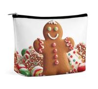 KMRHOUTIQ Small Makeup Bag with Zipper Gingerbread Man Candy Travel Toiletry Bag for Women Leather Cosmetic Bags for Purse Waterproof Portable Zippered Pouch Personalized Mini Make Up Case Organizer