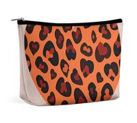 KMRHOUTIQ Small Makeup Bag with Zipper Heart Leopard Travel Toiletry Bag for Women Leather Cosmetic Bags for Purse Waterproof Portable Zippered Pouch Personalized Mini Make Up Case Organizer