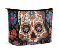 KMRHOUTIQ Small Makeup Bag with Zipper Sugar Skulls Travel Toiletry Bag for Women Leather Cosmetic Bags for Purse Waterproof Portable Zippered Pouch Personalized Mini Make Up Case Organizer