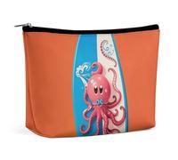 KMRHOUTIQ Small Makeup Bag with Zipper Surfboard Octopus Travel Toiletry Bag for Women Leather Cosmetic Bags for Purse Waterproof Portable Zippered Pouch Personalized Mini Make Up Case Organizer