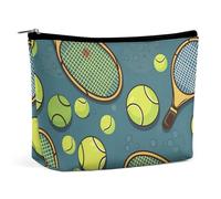 KMRHOUTIQ Small Makeup Bag with Zipper Tennis Racquets Balls Travel Toiletry Bag for Women Leather Cosmetic Bags for Purse Waterproof Portable Zippered Pouch Personalized Mini Make Up Case Organizer