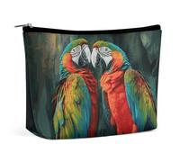 KMRHOUTIQ Small Makeup Bag with Zipper Two Colored Parrots Travel Toiletry Bag for Women Leather Cosmetic Bags for Purse Waterproof Portable Zippered Pouch Personalized Mini Make Up Case Organizer