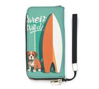 KMRHOUTIQ Surfboard And Puppy Wristlet Wallets for Women Leather Clutch Purses with Strap Coin Purse Rfid Credit Card Holder Long Slim Handbags