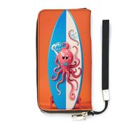 KMRHOUTIQ Surfboard Octopus Wristlet Wallets for Women Leather Clutch Purses with Strap Coin Purse Rfid Credit Card Holder Long Slim Handbags
