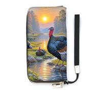 KMRHOUTIQ Turkey Meeting Wristlet Wallets for Women Leather Clutch Purses with Strap Coin Purse Rfid Credit Card Holder Long Slim Handbags