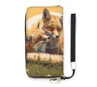 KMRHOUTIQ Two Fox Animal Wristlet Wallets for Women Leather Clutch Purses with Strap Coin Purse Rfid Credit Card Holder Long Slim Handbags