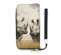 KMRHOUTIQ Two Rhinos Wristlet Wallets for Women Leather Clutch Purses with Strap Coin Purse Rfid Credit Card Holder Long Slim Handbags