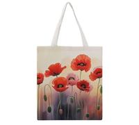 KMRHOUTIQ Watercolor Red Poppy Flowers Canvas Tote Bag Reusable Grocery Shopping Bag with Handles Casual Carry on Tote Quilted Utility Handbag for Travel Beach Camping Work Gym Picnic Diaper