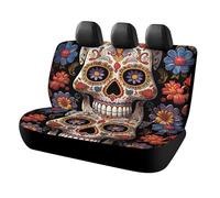 KMRHOUTIQ Waterproof Sugar Skulls Car Seat Cover Scratchproof Rear Seat Protector Universal Fit Bench Backseat Covers for Suvs Trucks Sedans Vans Pet Dog for Owners & Outdoor Enthusiasts Friendly