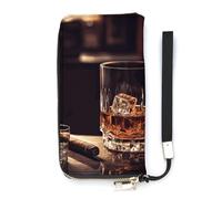 KMRHOUTIQ Whisky And Cigar Wristlet Wallets for Women Leather Clutch Purses with Strap Coin Purse Rfid Credit Card Holder Long Slim Handbags