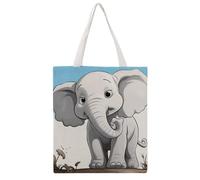 KMRHOUTIQ White Elephant Canvas Tote Bag Reusable Grocery Shopping Bag with Handles Casual Carry on Tote Quilted Utility Handbag for Travel Beach Camping Work Gym Picnic Diaper
