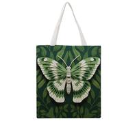 KMRHOUTIQ White Moth Canvas Tote Bag Reusable Grocery Shopping Bag with Handles Casual Carry on Tote Quilted Utility Handbag for Travel Beach Camping Work Gym Picnic Diaper