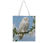 KMRHOUTIQ White Snowy Owl Canvas Tote Bag Reusable Grocery Shopping Bag with Handles Casual Carry on Tote Quilted Utility Handbag for Travel Beach Camping Work Gym Picnic Diaper