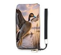 KMRHOUTIQ Wild Ducks Flying Wristlet Wallets for Women Leather Clutch Purses with Strap Coin Purse Rfid Credit Card Holder Long Slim Handbags