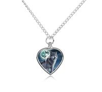 KMRHOUTIQ Wolf Under Moon Pet Memorial Ashes Necklace for Dog Cat Human Urn Heart Pendant with Filling Kit Adjustable 27.6" Chain Custom Cremation Jewelry Keepsake Gift for Women Men Owner