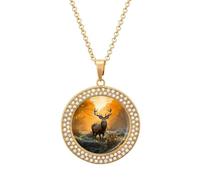 KMRHOUTIQ Women's Diamond Pendant Necklace Hypoallergenic Alloy Deer in The Grass Memorial Necklace 20" Adjustable Cable Chain Lobster Couple Friendship Jewelry Gift for Girlfriend Wife Mom