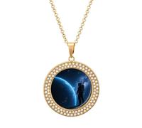 KMRHOUTIQ Women's Diamond Pendant Necklace Hypoallergenic Alloy Space Astronaut Memorial Necklace 20" Adjustable Cable Chain Lobster Couple Friendship Jewelry Gift for Girlfriend Wife Mom
