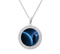 KMRHOUTIQ Women's Diamond Pendant Necklace Hypoallergenic Alloy Space Astronaut Memorial Necklace 20" Adjustable Cable Chain Lobster Couple Friendship Jewelry Gift for Girlfriend Wife Mom