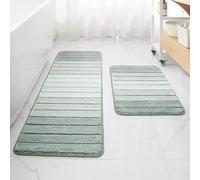 Kmson 2 Piece Ombre Bath Mat Bathroom Rugs Set, Non Slip, Quick Drying, Ultra Soft and Water Absorbent Bath Carpet for Bedroom Floor Living Room, Machine Washable Green-17'' x 47'' Plus 17'' x 24''